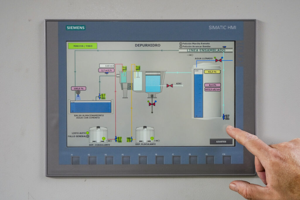 Probetas que muestran el proceso de depuración del agua.